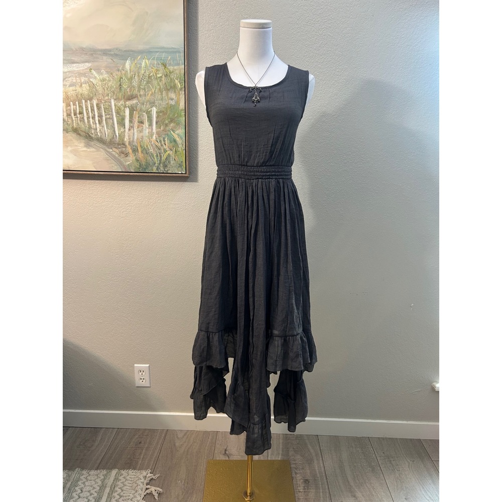 Mia Joy Charcoal Gray Handkerchief Hem Dress Boho Fairycore Cottagecore Size 12